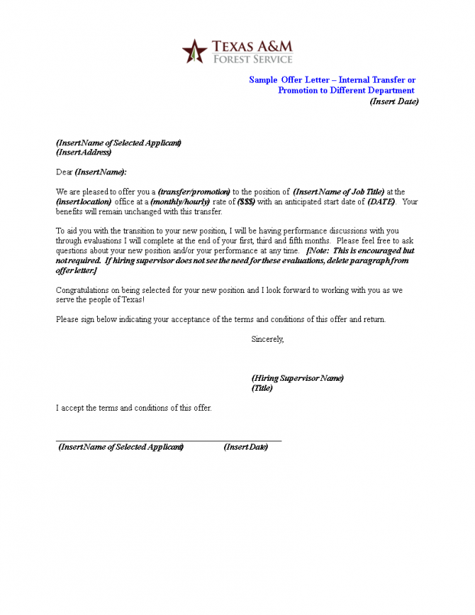 Internal Promotion Offer Letter Gotilo