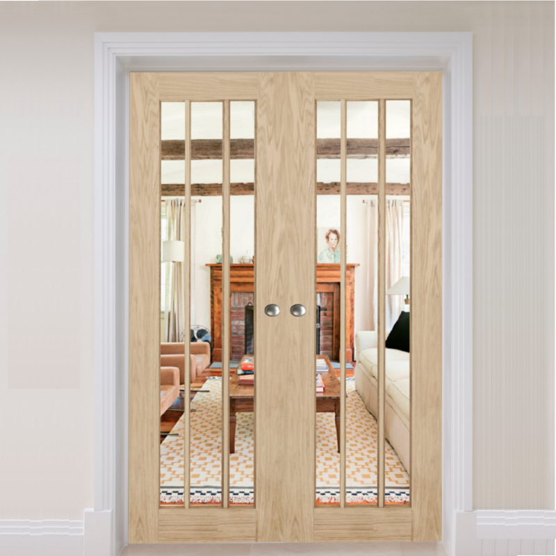 Oak Langdale Clear Glass Rebated Internal Door Pair Green Tree Doors